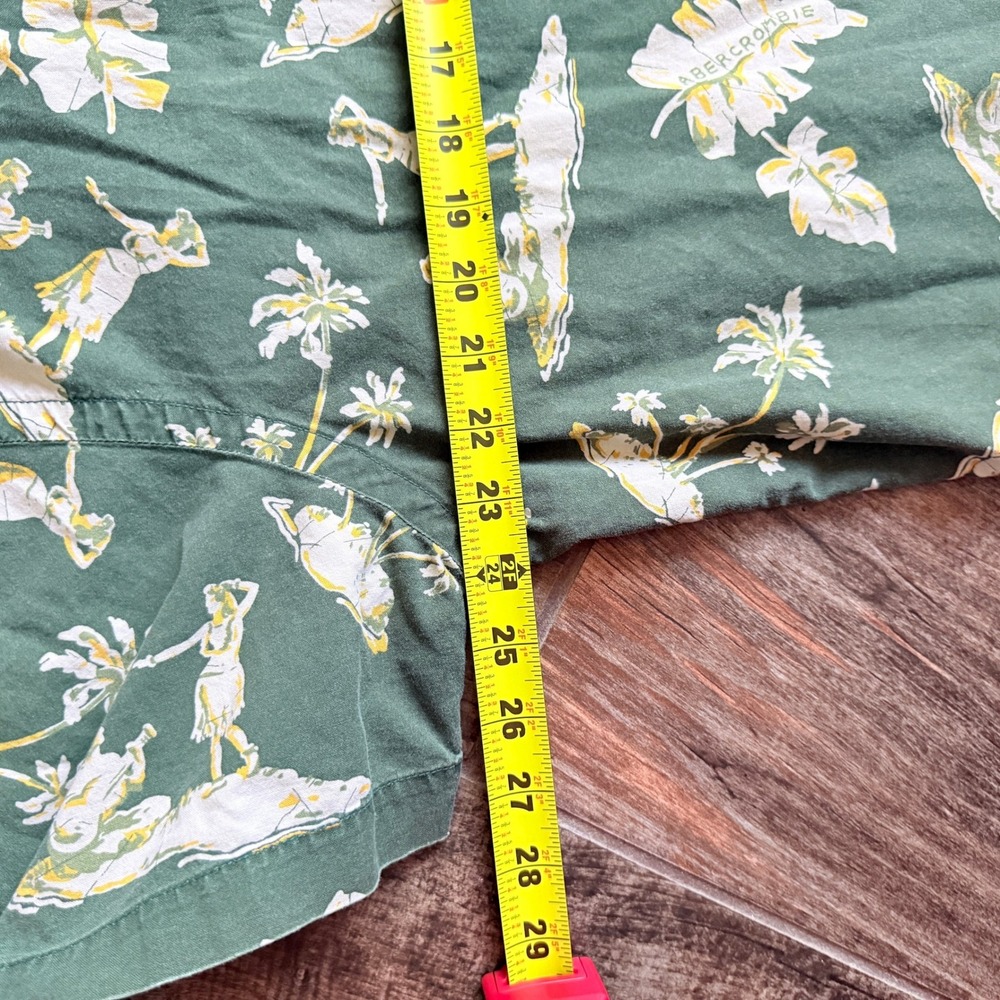 Abercrombie & Fitch Mens Vintage 90s Mens Hawaiian Hula Button Up Shirt, Green,L - Picture 8 of 11